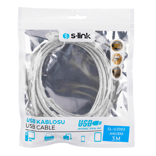 S-LINK SL-U2003, USB Yazıcı Kablosu, 3 Metre
