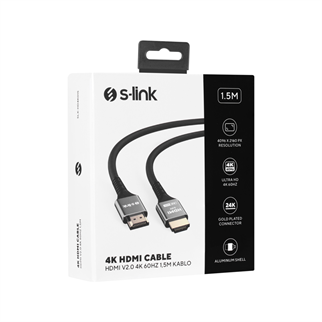 S-LINK SLX-HD4K015, 4K UHD, HDMI v2.0, 1.5mt. 60Hz. Metal Uçlu, Kablo