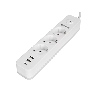S-LINK SPG03TC, 3 Soket, Akım Korumalı Priz, 1x Type-C, 2xUSB 5V 4A, 1.5Mt %100 Bakır 1mm Kablo, 750 Joule (Beyaz)