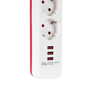 S-LINK SPG403U, 4 Soket, Akım Korumalı Priz, 3xUSB 5V 2.4A, 1.5Mt %100 Bakır 1.5mm Kablo, 750 Joule (Beyaz)