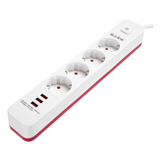 S-LINK SPG403U, 4 Soket, Akım Korumalı Priz, 3xUSB 5V 2.4A, 1.5Mt %100 Bakır 1.5mm Kablo, 750 Joule (Beyaz)