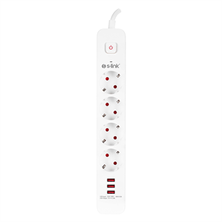 S-LINK SPG403U, 4 Soket, Akım Korumalı Priz, 3xUSB 5V 2.4A, 1.5Mt %100 Bakır 1.5mm Kablo, 750 Joule (Beyaz)