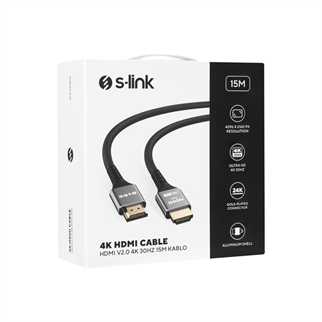 S-LINK SW-SGG039, 4K UHD, HDMI v2,0 Kablo. 15mt. 30Hz. Metal Uçlu, Kablo