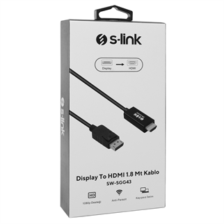 S-LINK SW-SGG43, Display Port (DP) To HDMI Çevirici 1,8metre Kablo