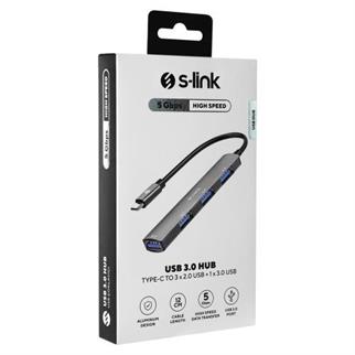S-LINK SW-U324 3*USB2.0, 1*USB3.0 TYPE-C METAL USB HUB ÇOKLAYICI