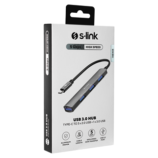 S-LINK SW-U324, Type-C to 3xUSB 2.0, 1xUSB 3.0, Metal, USB HUB