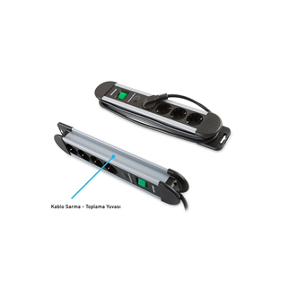 S-LINK Swapp SPGKS03, 3 Soket, Akım Korumalı Priz, 1.5Mt Kablo, 900 Joule (Gri) %100 Bakır