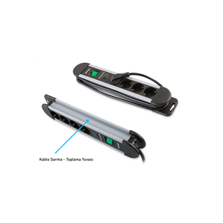 S-LINK Swapp SPGKS05, 5 Soket, Akım Korumalı Priz, 1.5Mt Kablo, 900 Joule (Gri) %100 Bakır