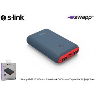 S-Link Swapp IP-S75 7500mAh Powerbank Gri/Kırmızı Taşınabilir Pil Şarj Cihazı