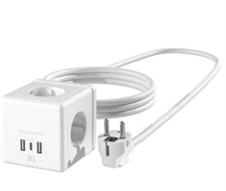 S-link PRZ04 4 Soketli 2 USB 1 Type-C PD20 2M 306 Joule Tam Bakır Küp Beyaz Akım Korumalı Priz