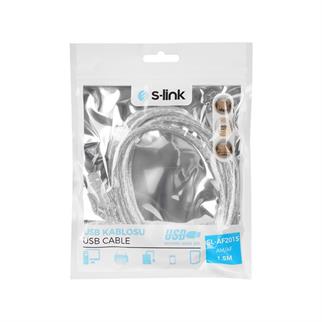 S-link SL-AF2015 Usb2.0 1.5m Şeffaf Uzatma Kablo