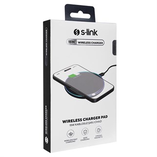 S-link SL-CWF65 Mobil Telefon Uyumlu 15W LED Logo PRM Siyah Kablosuz Şarj Cihazı