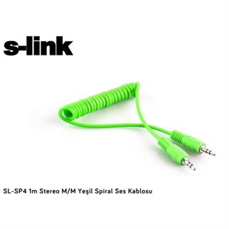 S-link SL-SP4 1m Stereo M/M Yeşil Spiral Ses Kablosu