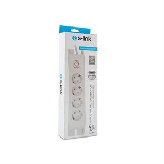 S-link SPG3041 2m 2xUSB=2.4a 3G1.5mm2 900 Joule 4lü Akım Korumalı Beyaz Priz