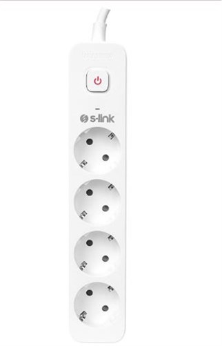 S-link SPG401S 1.5m 1.5mm 100 yüzde  Bakır 750 Joule 4 lü Anahtarlı Akım Korumalı Priz