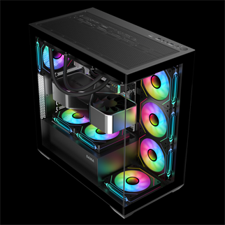 SAMA SV01BK Black, B750BK 750W, 80+ Bronze, PCIE 5.1, ATX3.1, Tempered Glass Panel, Panoramic Tasarım, Type-C, 4x120mm ARGB Fan, ATX, GAMING KASA