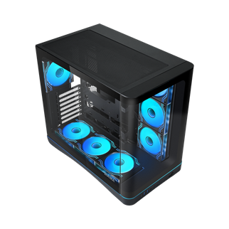 SAMA V62BK Black, B850BK 850W, 80+ Bronze, PCIE 5.1, ATX3.1, Tempered Glass Panel, Panoramic Tasarım, Type-C, 7x120mm ARGB INFINITY Fan, ATX, GAMING KASA