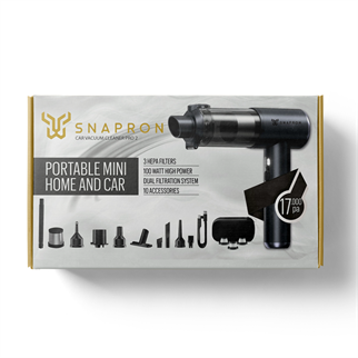 SNAPRON SNV-3001, Car Vacuum Cleaner Pro2, 17.000 Pa Emiş gücü, 3 Hepa Filtre, 100W, 10 Aksesuar, Şarjlı, El Tipi, Genel Maksatlı Süpürge