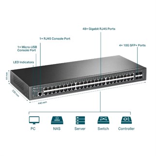 TP-LINK 48port 4-SFP 10GbE  / Gigabit Yönetilebilir Switch TL-SG3452X