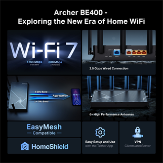 TP-LINK ARCHER BE400 WIFI7 BE6500 Çift Bant Router