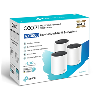 TP-LINK DECO-X55, AX3000, Tekli Mesh, 3000Mbps, Dual Band, WiFi6, 3Port Gigabit Lan, 230m2 Çekim Alanı, Router, Geniş Alan İnternet Ağı Sağlayıcısı