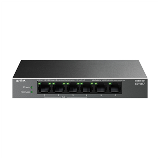 TP-LINK LS106LP, Green Tech, 6 Port, MegaBit, 4 Port PoE 41W, Metal Kasa, Yönetilemez, Masaüstü Switch