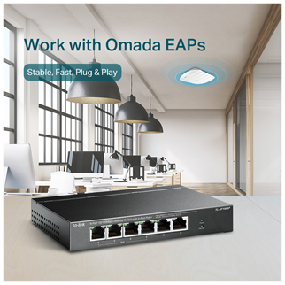 TP-LINK TL-SF1006P, 6 Port, MegaBit, 4 Port PoE 67W, Yönetilemez, Metal Kasalı Switch