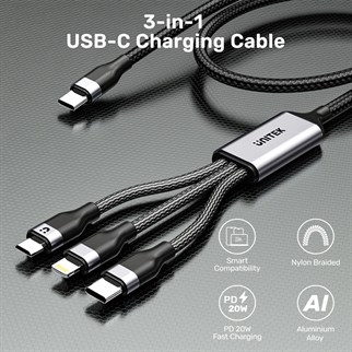 UNITEK TYPE-C 3in1 ŞARJ 1.5MT 20W (C14101BK-1.5M)