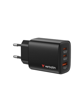 VERBATIM Essentials 32352 GaN Şarj Cihazı 65W - 3 Port - 2x USB-C PD 3.0 65W + USB-A QC 3.0 18W