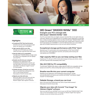 WD Green SN3000, WDS100T4G0E, 1TB, 5000/4200, Gen4, NVMe PCIe M.2 2280, SSD