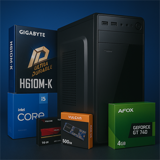 BSD HAZIR PC-H610M-K/i5 12400F/16 GB DDR4 CL16 3200MHZ/500GB M2 SSD/4GB GT740/350W FDOS MASAÜSTÜ PC
