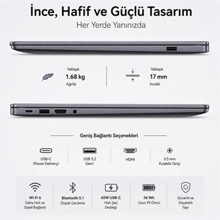 HUAWEI MateBook D16 MCLG-W5611D IPS WUXGA Intel Core i5-13420H 16 GB RAM 1 TB SSD 16 inç FreeDOS Laptop Gri