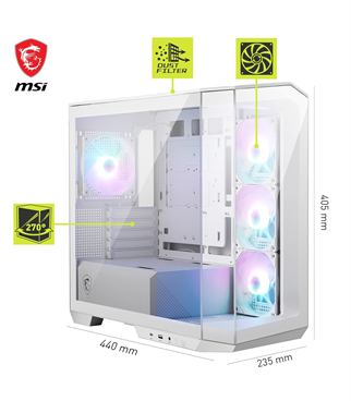 MSI MAG Pano M100R PZ ARGB Fanlı Beyaz Micro ATX Oyuncu Kasası