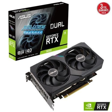 Asus GeForce RTX 3050 Dual 8GB GDDR6 128 Bit Ekran Kartı 1852MHz OC (1xHDMI+3xDP) PCI-Express 4.0 RGB