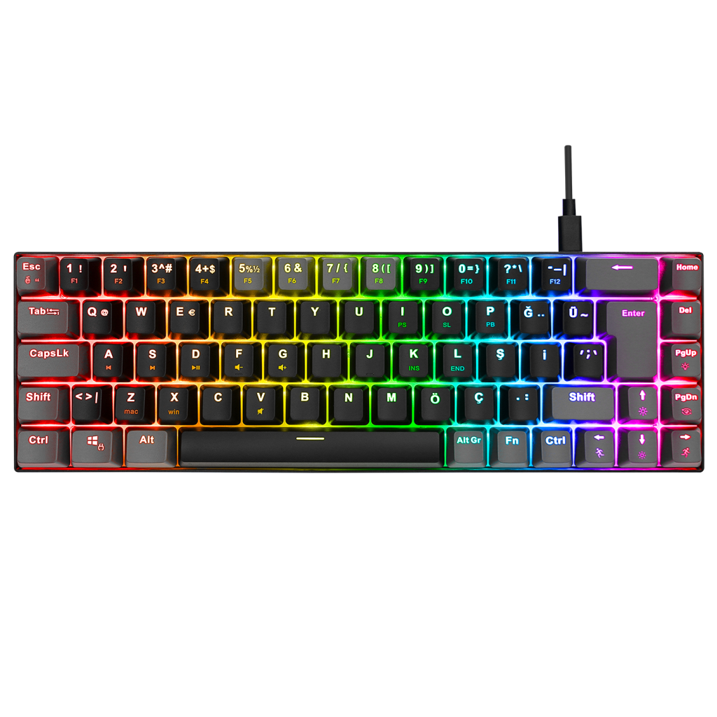 ACER eMachines, EAK68, Siyah/Gri, USB Kablolu, RGB Backlight, RED Switch, Mekanik, Türkçe Q, 68 Tuşlu, Gaming Klavye