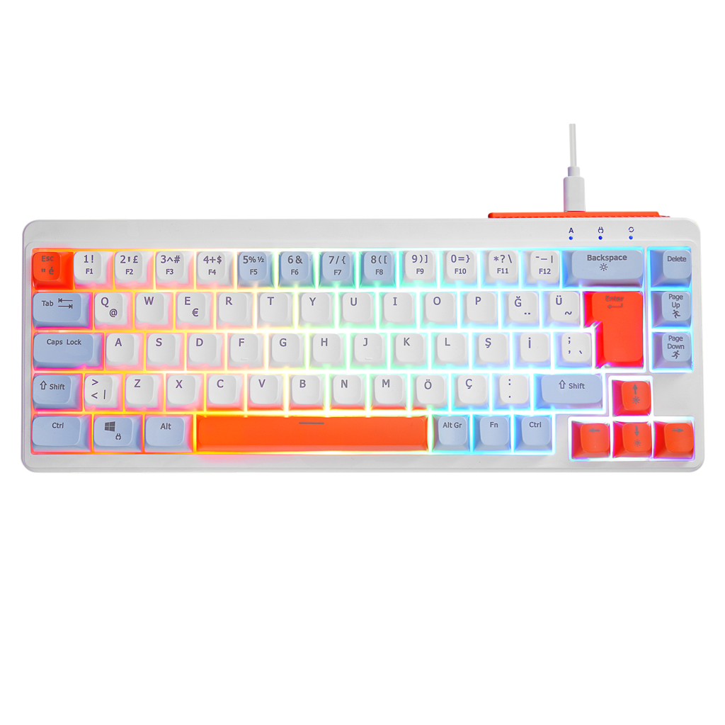 ACER eMachines, EAK810, Beyaz, USB Kablolu, Rainbow Backlight, Membran Renkli Tuşlar, Türkçe Q, 68 Tuşlu, Gaming Klavye