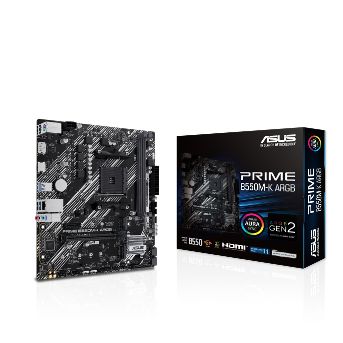 ASUS PRIME B550M-K ARGB DDR4 M2 PCIe NVME HDMI DVI PCIe 16X v4.0 AM4 mATX