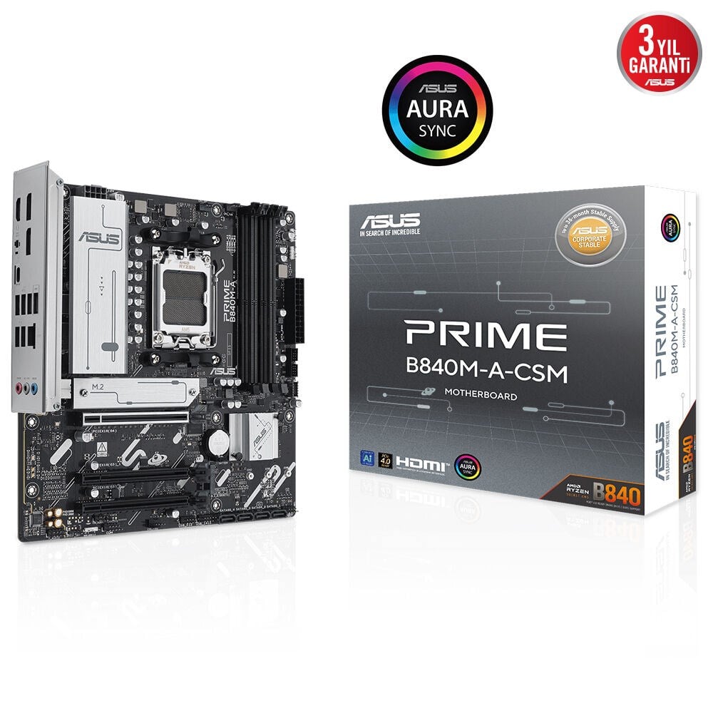 ASUS PRIME B840M-A-CSM DDR5 HDMI-DP TYPEC PCIE 4.0 AM5 mATX Kurumsal Anakart / 90MB1J10-M0EAYC