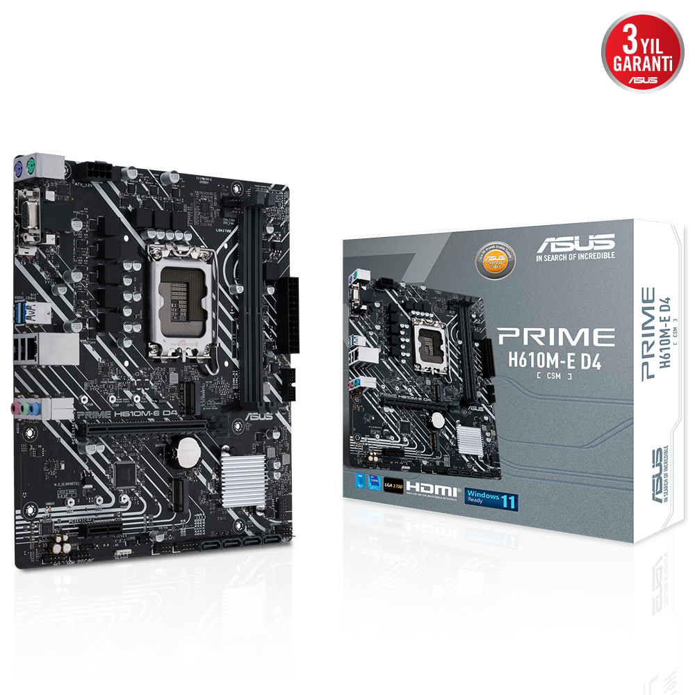 ASUS PRIME H610M-E D4 CSM DDR4 HDMI-DP PCIE 4.0 1700p mATX Kurumsal Anakart