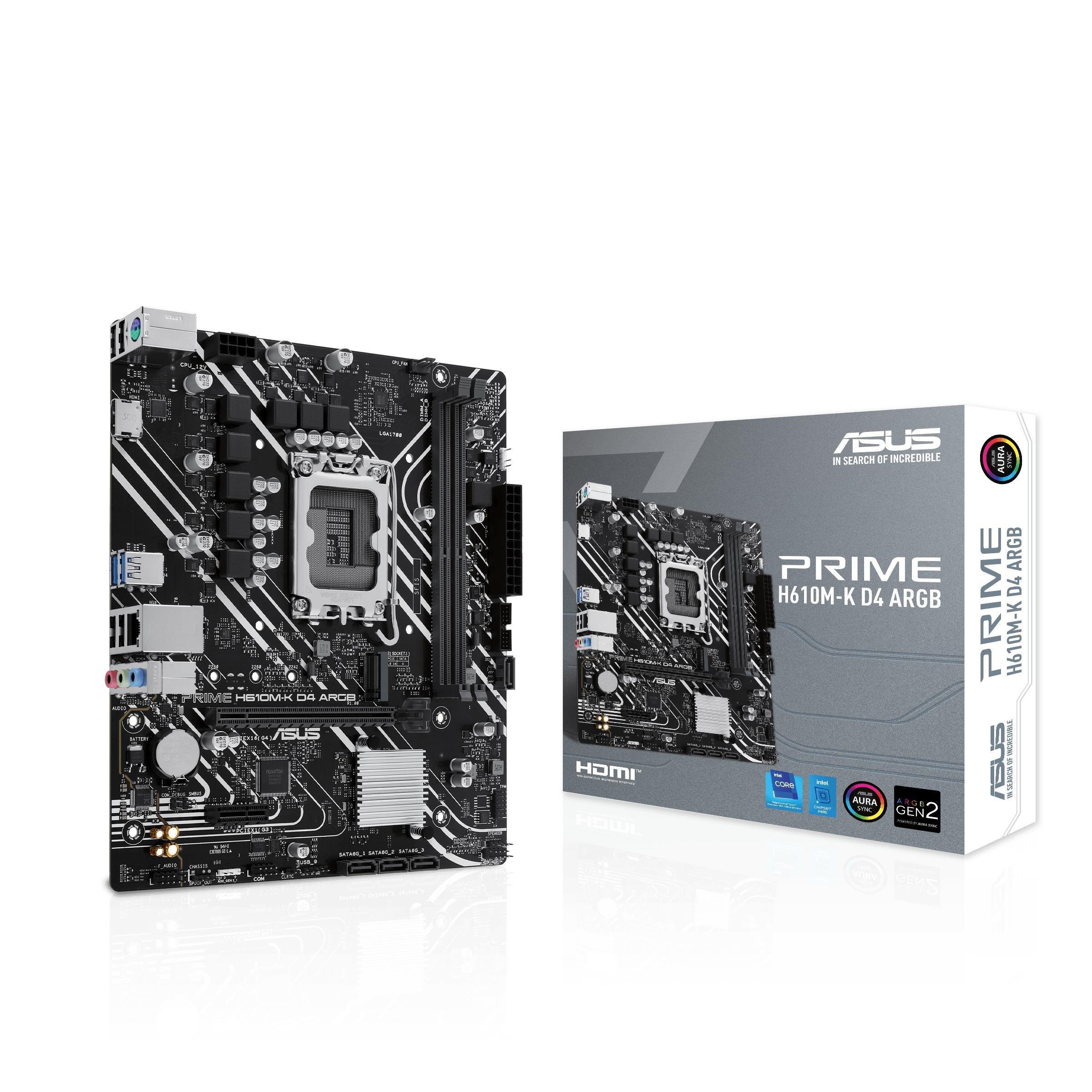 ASUS PRIME H610M-K D4 ARGB Intel H610 LGA1700 DDR4 3200 HDMI M2 USB3.2 AURA RGB mATXAsusAnakartB06385