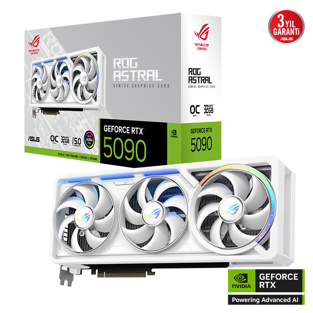 ASUS ROG-ASTRAL-RTX5090-O32G-WHITE, 32Gb, 512Bit, GDDR7, 2xHDMI, 3xDP GAMING Ekran Kartı