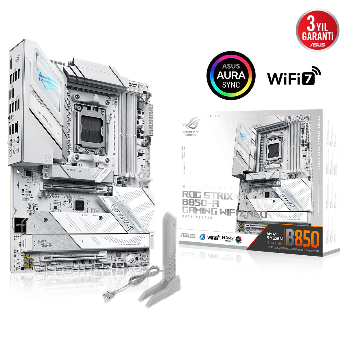 ASUS ROG STRIX B850-A GAMING WIFI7 NEO DDR5 HDMI DP PCIE 5.0 AM5 mATX BEYAZ