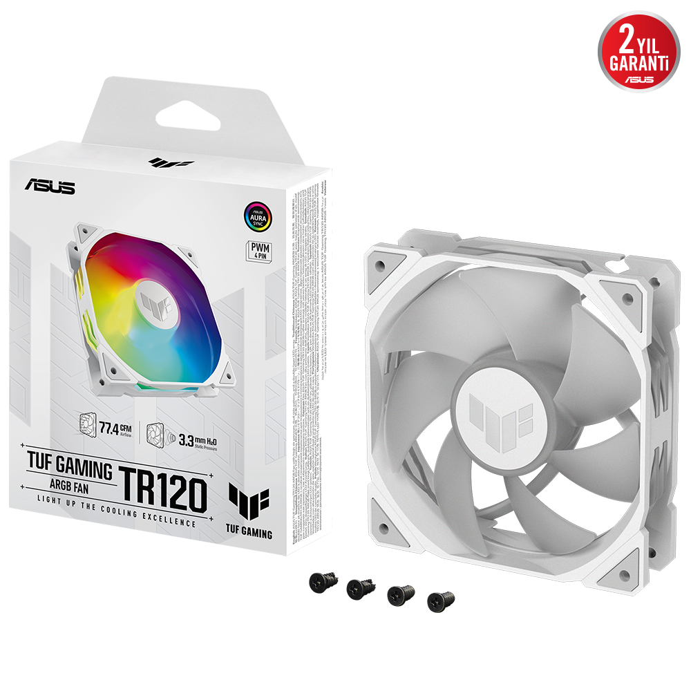 ASUS TUF Gaming TF120 ARGB 120mm Beyaz Soğutucu Kasa Radyatör Fanı