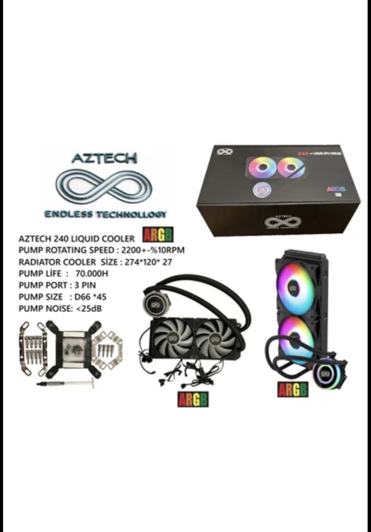 AZTECH LIQUID COOLING AZ240 - 1B AM5 - 1700P 240mm ARGB Fan Siyah Sıvı SoğutucuMb Teknoloji | AZTECH LIQUID COOLING AZ240 - 1B AM5 - 1700P 240mm ARGB Fan Siyah Sıvı SoğutucuAZTECHSoğutucular100.10.40.0171