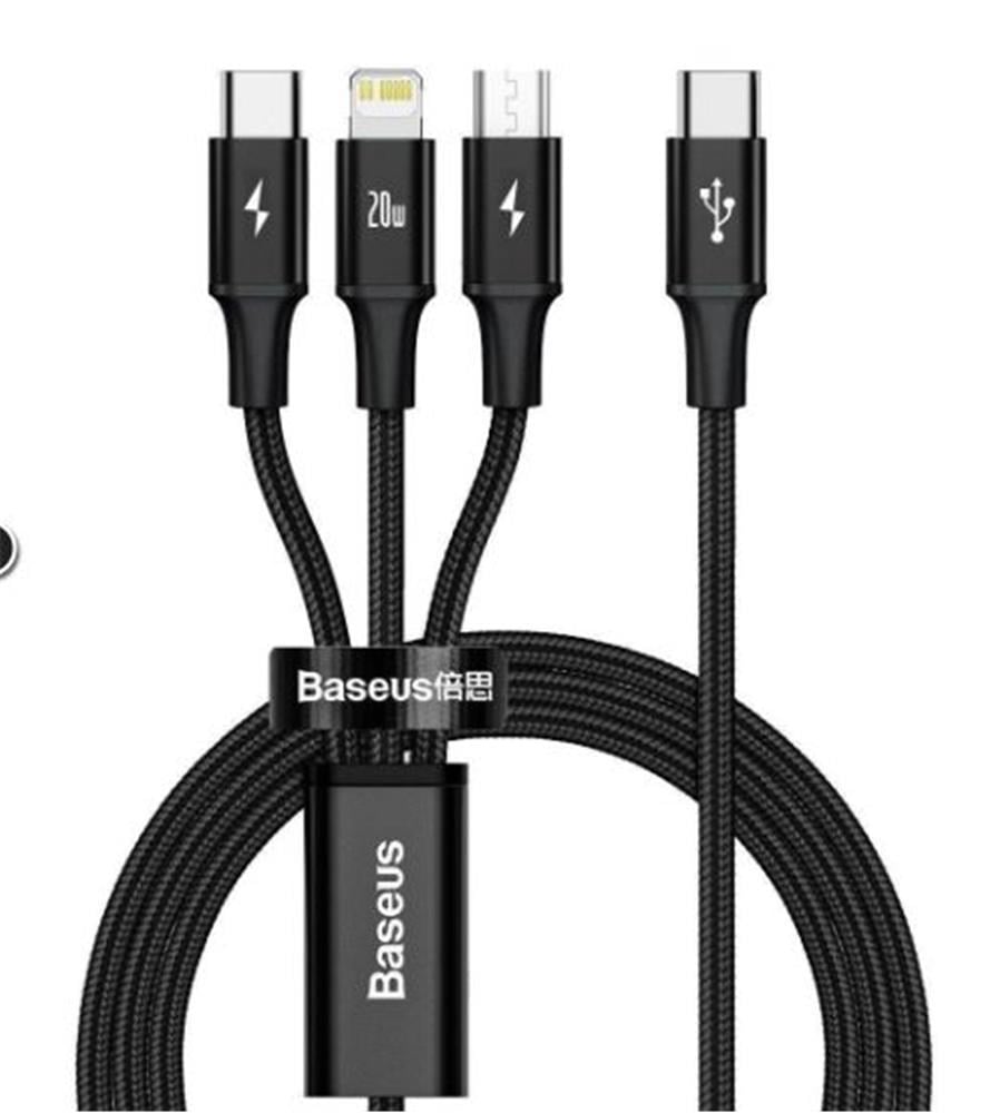 Baseus CAMLT-SC01 20W 1,5m Rapid 3in1 Şarj Kablosu Siyah