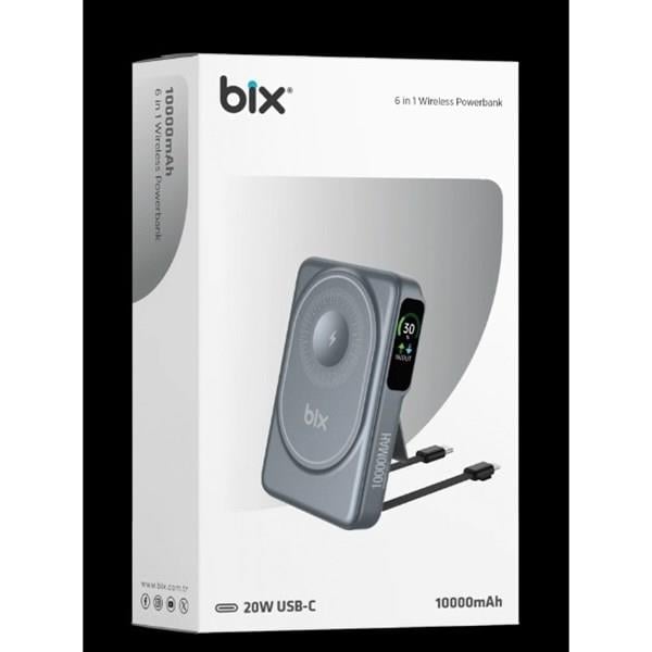 BİX 10000mAh TPB16-GR 6'SI 1 ARADA OLED EKRANLI Gri KABLOSUZ POWERBANK