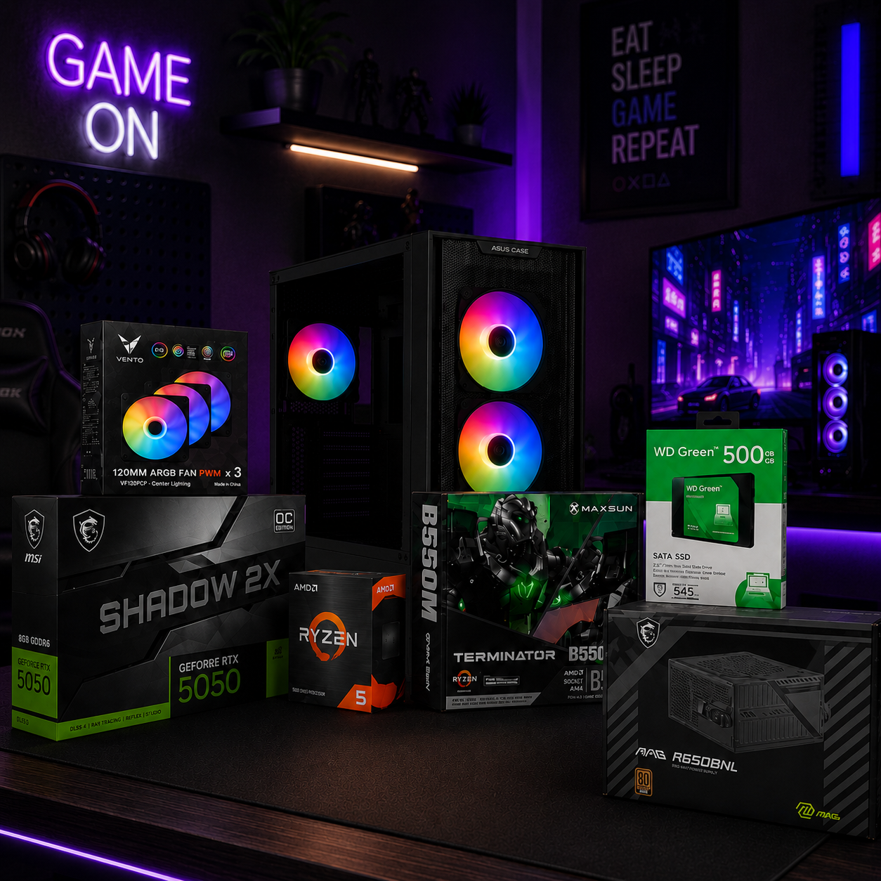 BSD HAZIR PC - ASUS A21 TAMPERLİ ÖN MESH / B550M / RYZEN 5 5500 / 16GB DDR4 CL16 / 4X ARGB FAN / 500GB WD SSD / MSI 8GB RTX 5050 / MSI 600W 80+ BRONZ PSU / WİN11 GAMİNG PCBSDMasaüstü BilgisayarBekliyor1