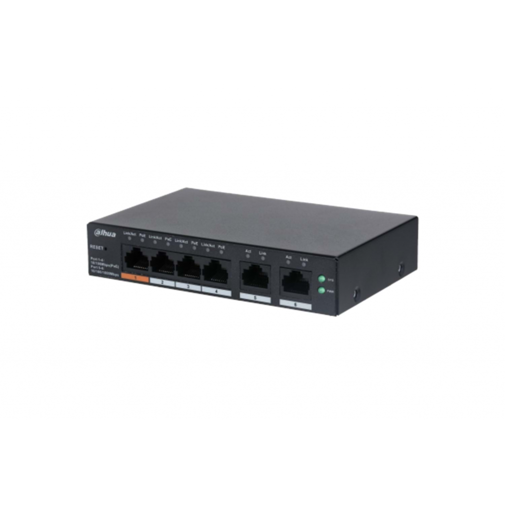 DAHUA CS4006-4ET-60, 4 Port, Megabit, 4 Port PoE, 60W, + 2 Port Uplink, Cloud Yönetilebilir, Switch