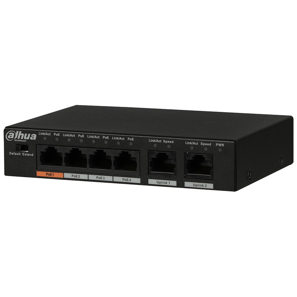 DAHUA PFS3006-4ET-60-V2, 6 Port, Megabit, 4 Port PoE, 60W, Yönetilemez, Masaüstü Switch