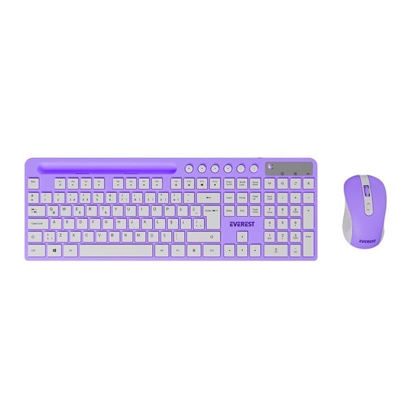 EVEREST Kablosuz Q Mor/Beyaz Multimedya Klavye - Mouse Set KM-730